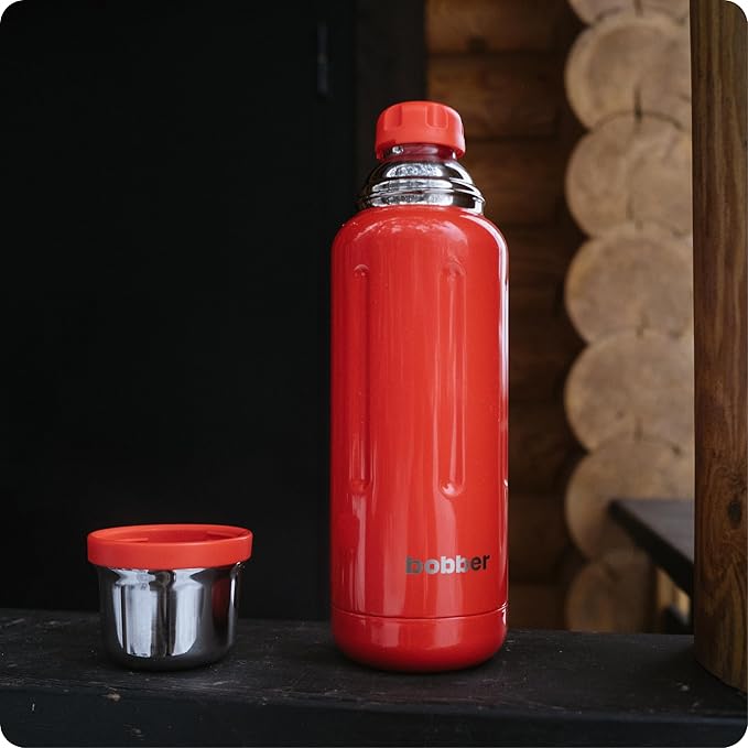BOBBER 34 oz Stainless Steel Thermos for Tea, Coffee, and Cold Drinks BPA-Free, Dishwasher Safe Vacuum Insulated Water Bottle Keeps Hot for 48 Hours (Red)