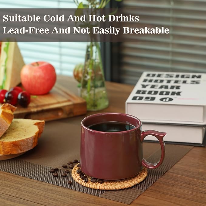 Large Coffee Mugs Set of 4, 19 oz Stackable Ceramic Coffee Mug, Coffee Cups with Large Handle for Latte, Cappuccino, Milk, Tea, Dishwasher & Microwave Safe, Ideal Gift for Men, Women - Red