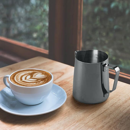 Zulay Milk Frother Cup 350ml/600ml/950ml (12oz/20oz/32oz) - Stainless Steel Frothing Pitcher With Laser-Welded Handle & Precise Measurement Markings - Black - 12oz