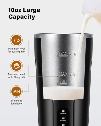4-in-1 Electric Milk Frother and Steamer, Milk Steamer and Cold Foam Maker, Hot Chocolate Maker, Frother for Coffee, Latte, Macchiato, Cappuccino, BPA Free, Black
