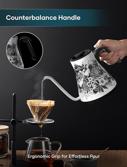 Cocinare FLOW M9 Gooseneck Electric Kettle with Precise ±1℉ Temperature Control for Pour-over Coffee and Tea, Stainless Steel Interior, Quick Heating Electric Kettle for Boiling Water (Blossom)