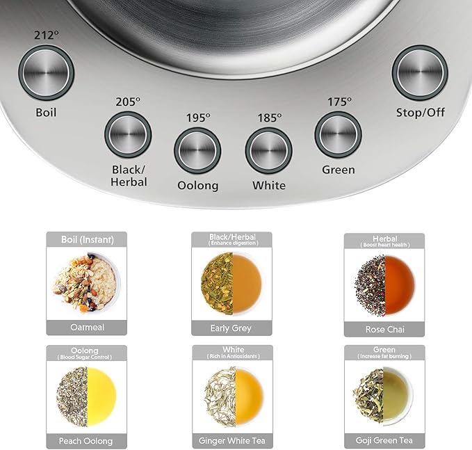 BUYDEEM K2423 Tea Maker, 316 Stainless Steel & Heat Resistant DURAN Glass Electric Kettle, Removable Infuser, Auto Keep Warm, 1.2L