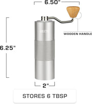 COLETTI Crag Manual Coffee Grinder — Hand Coffee Grinder — CNC Burr Precision Hand Grind, Heavy Duty for Travel, Camping, Hiking & Adventure – Includes Brush [Silver Coat]