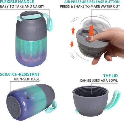 MAXSO 2 Pack Soup Thermo for Hot & Cold Food for Kids Adults, Vacuum Insulated Food Jar Thermal Lunch Containers, Travel Food Flask with Spoon (24 oz,17 oz) (Glitter Rainbow)