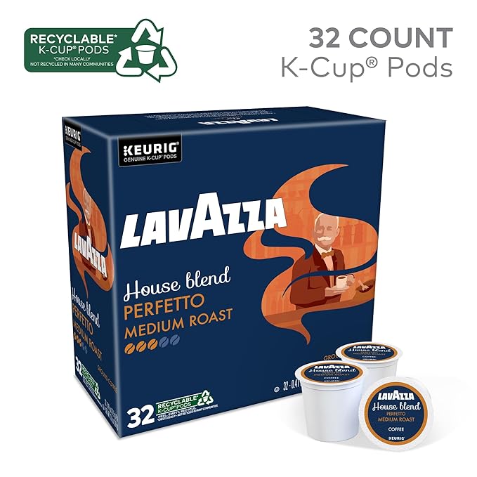 Lavazza House Blend Perfetto, Single-Serve Keurig K-Cup Pods, Medium Roast Coffee, 32-Count Box