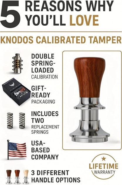 58mm Tamper For Espresso Machines V2 KNODOS Rosewood Self Leveling and Double Spring Loaded Design Calibrated Coffee Tamper With Gift Box