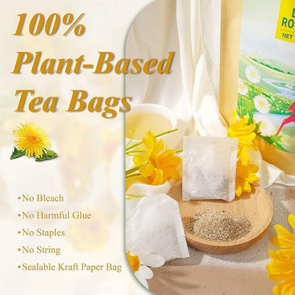 WT WEETEE Raw Dandelion Root Tea Bags, 100 Count Premium Dandelion Tea, Natural, Unprocessed, Earthy Flavor, Caffeine Free Herbal Tea