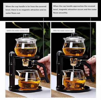 Kungfu Magnetic Teapot Glass Magic Tea Set Semi-Automatic Water Guide Magnetic Teapot with Infuser Heat-Resistant Glass Magic Tea Pot Perfect Holiday Gifts (Black)