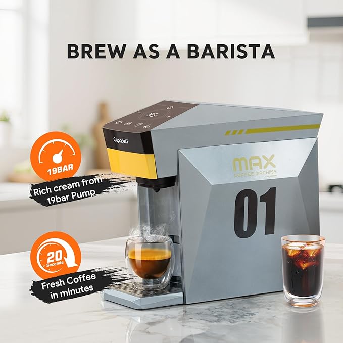 3 in 1 Single Serve Coffee Maker,Fast Brew in 1 minute 19Bar Pump Coffee Machine for K*Cup、NES*press and Ground Coffee,with 27oz Removable Water Reservior,Sliver Espresso Coffee Machine