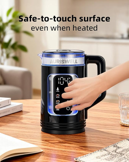 Electric Tea Kettle with Temperature Control, 1.5L Glass smart Water Boiler for Tea, Coffee & Boil, Automatic Shut Off, 12h Keep Warm & One-Touch 6 Presets