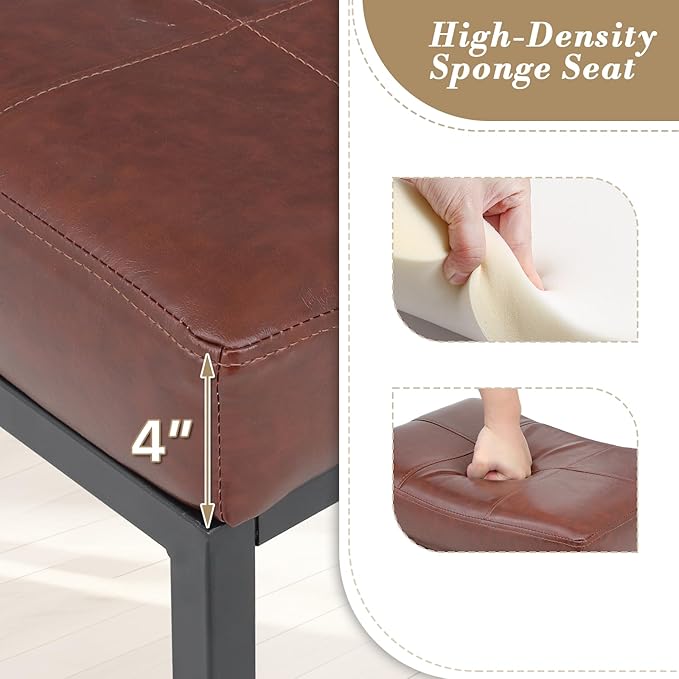 Athena Collection Counter Height Bar Stools Set of 2, 26 Inches Saddle Bar Stools with Leather Upholstered and Metal Legs, Backless Barstools for Counter, Kitchen Island, Dining Room, Mocha