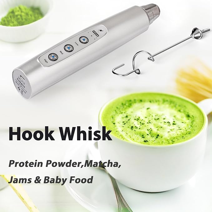 Milk Frother Rechargeable Handheld-Electric Whisk 3 Speed Adjustable, Coffee Frother Wand with 3 Stainless Whisks, Electric Foam Maker, Drink Mixer Blender for Latte Cappuccino Matcha Egg