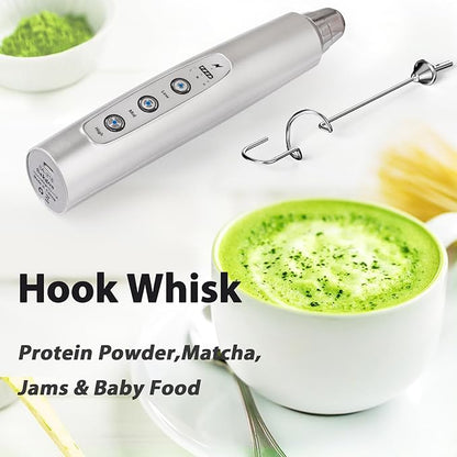 Milk Frother Rechargeable Handheld-Electric Whisk 3 Speed Adjustable, Coffee Frother Wand with 3 Stainless Whisks, Electric Foam Maker, Drink Mixer Blender for Latte Cappuccino Matcha Egg
