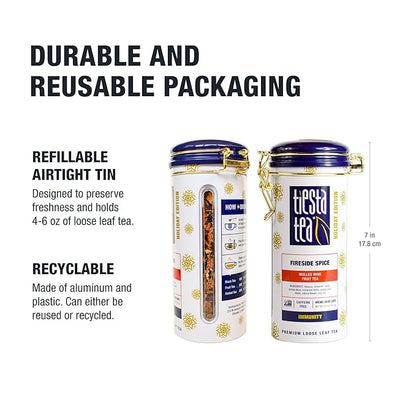 Tiesta Tea - Fireside Spice, Loose Leaf, Mulled Wine Herbal Tea, Premium Non-Caffeinated Blend, Makes Hot or Iced & Brews Up to 50 Cups, 5oz Refillable Tin