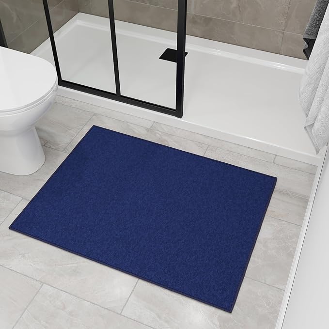 Ottomanson Rugs for Entryway 2'3" x 3' Non Slip Solid Small Area Rugs Durable Front Door Mat Rug Stain Resistant Entrance Rugs for Bathroom Kitchen Bedroom & Living Room, Navy