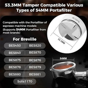 IKAPE Coffee Products, 53mm Coffee Distributor & Hand Tamper, Adjustable Depth Espresso Distributor Fits All 53mm Espresso Portafilter, Compatible with 54MM Breville Bottomless Portafilter (White)