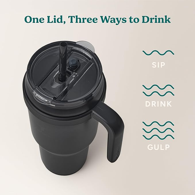 REDUCE 40 oz Stainless Steel Tumbler with Handle - Dual-Wall Vacuum Insulated Travel Mug, Sweat-Proof Lid & Reusable Straw - Keeps Drinks Cold for 24 Hrs, Fits Cupholders, Dishwasher Safe - Phantom