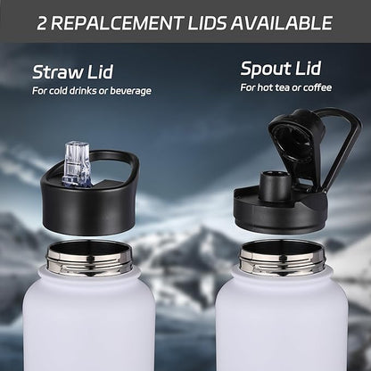 HASLE OUTFITTERS 40oz Stainless Steel Water Bottle, Vacuum Insulated Double Walled Leak Proof Sports Water Bottle with 2 Lids (Straw and Spout Lid) Thermo Mug Keep Cold and Hot(White,4)