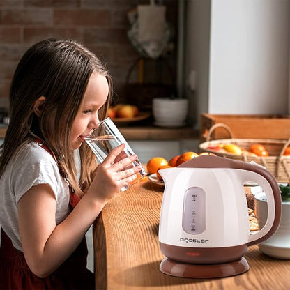 Aigostar Small Electric Kettle, 1L Portable Electric Tea Kettle 1100W with Automatic Shut-Off and Boil Dry Protection, Travel Hot Water Boiler Cordless for Making Coffee and Tea, BPA-Free, Brown