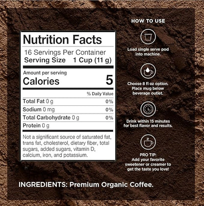 VitaCup Organic Perfect Dark Roast Decaf Coffee Pod for Pure & Clean Energy, Antioxidants, Low Acid, Peru Single Origin in Recyclable Single Serve Pod Compatible with Keurig K-Cup Brewers, 64 CT