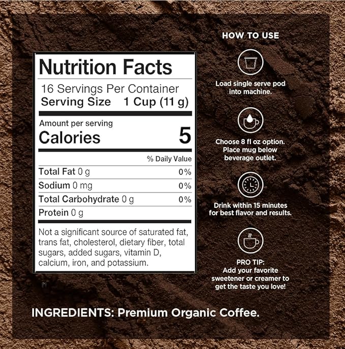 VitaCup Organic Perfect Dark Roast Decaf Coffee Pod for Pure & Clean Energy, Antioxidants, Low Acid, Peru Single Origin in Recyclable Single Serve Pod Compatible with Keurig K-Cup Brewers, 32CT