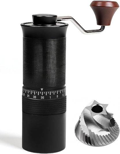 Manual Coffee Grinder with Stainless Steel Burr- 1.12oz Handheld Mill for Espresso, Drip, French Press,with 35 Adjustable Settings & Quiet (Black)