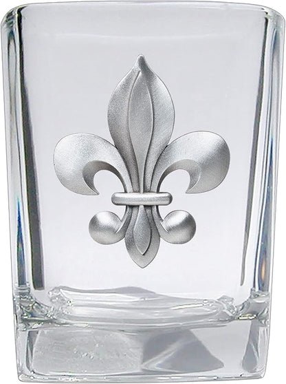Heritage Pewter Fleur de Lis Square Shot Glass | Hand-Sculpted 1.5 Ounce Shot Glass | Intricately Crafted Metal Pewter Inlay
