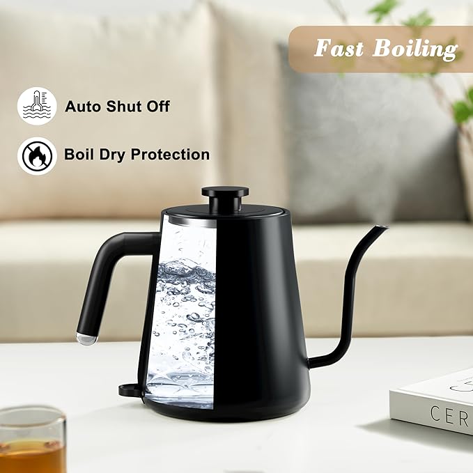 Stariver Electric Kettle Gooseneck Kettle, 1.2L Water Kettle, BPA-Free, Pour Over Tea Pot Stainless Steel for Coffee & Tea with Fast Heating, Auto-Shut Off and Boil-Dry Protection Tech, Dark Blue