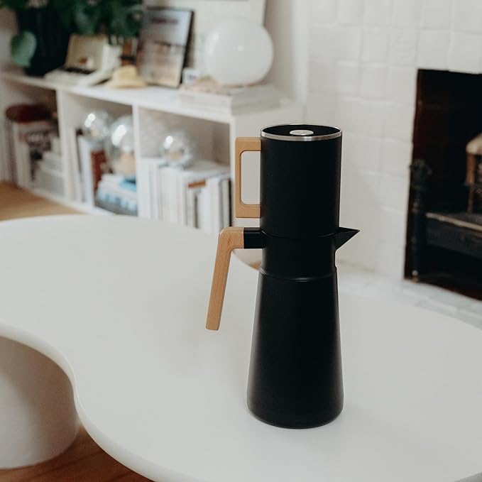 HASTINGS 68 Oz Pour Over Coffee Maker Set with Double Layer Reusable Stainless Steel Filter 8-Cup and Wood Handle - Dual Wall Heat Resistant Drip Coffee Brewer, Pour Over Coffee Dripper Carafe, Black