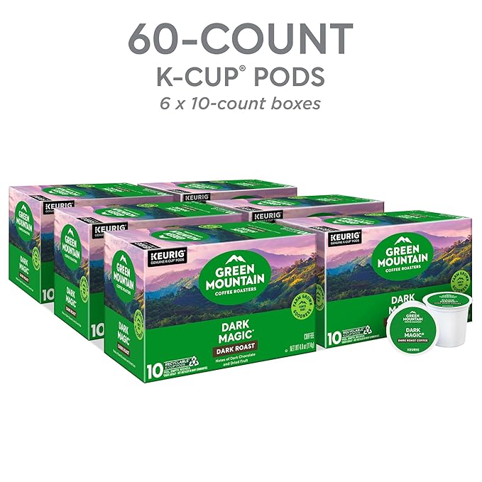 Green Mountain Coffee Roasters Dark Magic, Keurig Single Serve K-Cup Pods, Dark Roast Coffee, 60 Count, (6 Packs of 10)