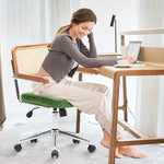 Load image into Gallery viewer, Rattan Office Chairs, Modern Rattan Desk Chair with Natural Back &amp; Wood Armrest, Small Upholstered Tufted Leather Home Office Desk Chairs for Home Office, Bedroom, Study, Green