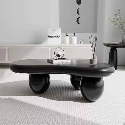 Asymmetric Black Coffee Table with 3 Stable Ellipsoid Leg, Modern Stylish Cloud Center Table - Cafe Books Laptop Snacks and Decor (D-47.24in)