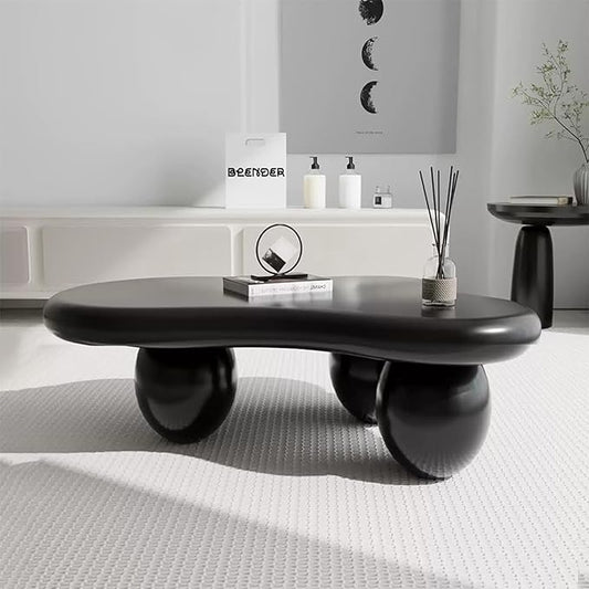 Asymmetric Black Coffee Table with 3 Stable Ellipsoid Leg, Modern Stylish Cloud Center Table - Cafe Books Laptop Snacks and Decor (D-39.37in)