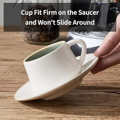 SIDUCAL Espresso Cup Set of 6 [4 oz] Stackable Ceramic Cappuccino Cup with Saucers and Cup Holder,Microwave/Dishwasher Safe,Espresso Demitasse Cups(Green)