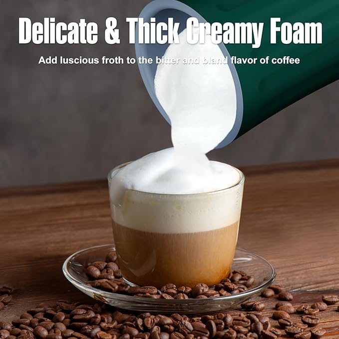 Milk Frother, 4-in-1 Electric Milk Frother and Steamer, Automatic Hot and Cold Foam Maker and Milk Warmer for Coffee, Latte, Cappuccino, Macchiato, Hot Chocolate(Dark Green)