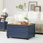 Load image into Gallery viewer, Farmhouse Coffee Table with Hidden Storage, 59 Gallon Square Center Table for Living Room, Rustic Wood Cocktail Tables with Flip-Top Lids, Farm House Tables with Wooden Gourd Feet, Navy Blue