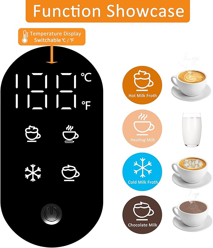 Milk Frother and Steamer, 19.9 OZ Detachable Milk Frother for Coffee with Temperature Display, 4 in 1 Large Capacity Automatic Warm and Cold Foam Maker for Coffee, Latte, Cappuccino