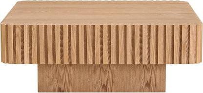 KEVINSPACE Square Wood Coffee Table, Fluted CoffeeTable Handcraft Drum TeaTable CenterTable for Living Room, Modern Wooden CocktailTable for Small Space, Easy Assembly 35.43" 15.75" H ASH