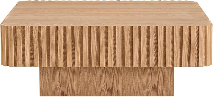 KEVINSPACE Square Wood Coffee Table, Fluted CoffeeTable Handcraft Drum TeaTable CenterTable for Living Room, Modern Wooden CocktailTable for Small Space, Easy Assembly 35.43" 15.75" H ASH