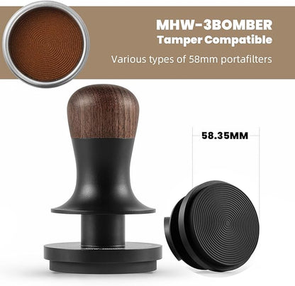 MHW-3BOMBER 58mm Espresso Coffee Tamper with Three Spring Loaded Calibrated Tamper 30lbs Espresso Hand Tamper with Sound Feedback Titanium Coating Black T6176T-OS