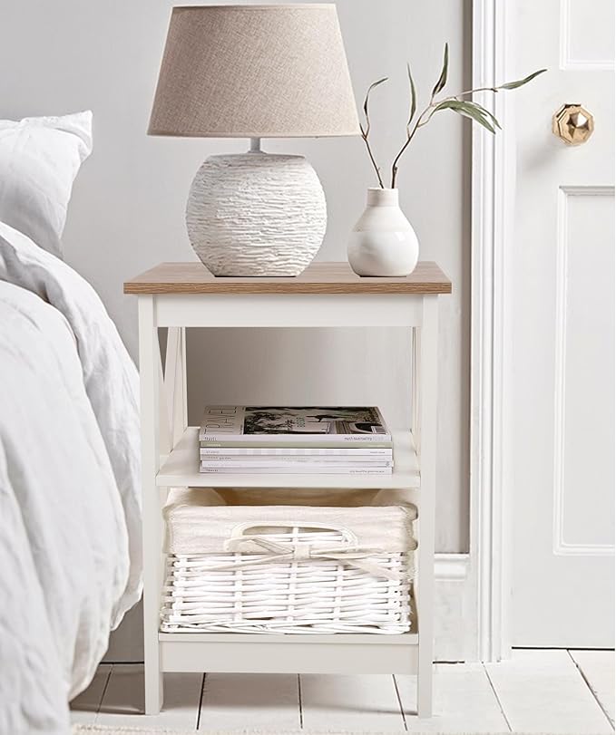 PHI VILLA End Table Living Room Set of 2, Farmhouse Bed Side Table Nightstands for Bedroom, Ivory White Small Side Table