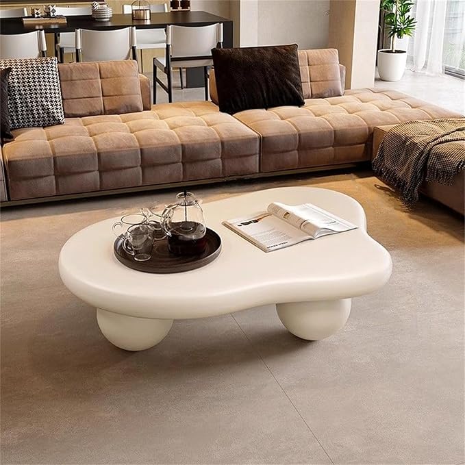 Cloud Coffee Table Modern Cute Coffee Tables Irregular Simple Tea/Center Table for Small Space End Table for Living Room, Home Office, Indoor (Irregular Shape White 39.4" Wx27 Dx11.4 H)