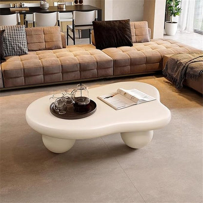 Cloud Coffee Table Modern Cute Coffee Tables Irregular Simple Tea/Center Table for Small Space End Table for Living Room, Home Office, Indoor (Irregular Shape White 39.4" Wx27 Dx11.4 H)