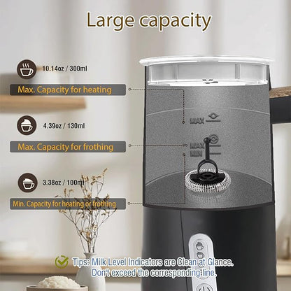 Electric Milk Frother and Steamer, 4-in-1 Milk Steamer with Wood Elements Design, Automatic Hot & Cold Foam Maker for Latte, Cappuccinos, Macchiato, Milk Warmer, Black (black)