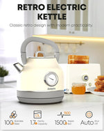 Load image into Gallery viewer, Amaste Electric Kettle, Retro Electric Tea Kettle With Thermometer, 57 Oz Hot Water Kettle For Coffee &amp; Tea, 304 Stainless Steel, 1500w Fast Boiling, Auto Shut-Off &amp; Boil Dry Protection, Cream White