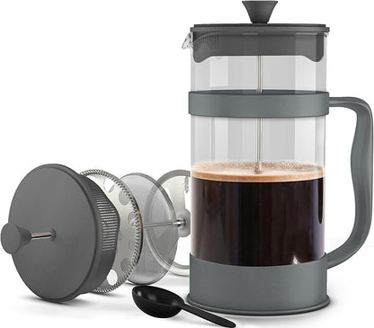 Utopia Kitchen French Press Espresso and Tea Maker with Triple Filters, Stainless Steel Plunger and Heat Resistant Borosilicate Glass (Grey, 34-oz (Pack of 1))