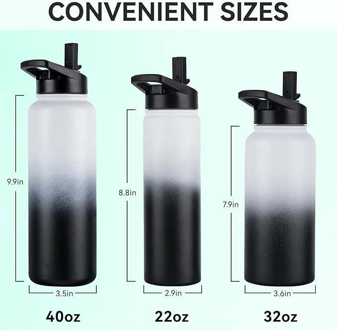 DOMICARE 32 oz Insulated Water Bottle Bulk, Vacuum Insulated Stainless Steel Sports Water Bottle with Straw Lid & Spout Lid, Leakproof, Reusable - Travel, Camping, Bike, Black White Gradient (4 Pack)