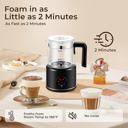 Electric Milk Frother, 6 in 1 Milk Steamer,17oz Automatic Warm and Cold Foam Maker for Coffee,Latte, Cappuccino, Macchiato, Hot Chocolate (Black)