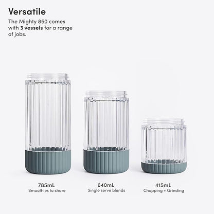 Beast Mighty 850 Plus | Premium Compact Personal Blender | Smoothies, Shakes, Dressings, Sauces | Blends Ice and Frozen Fruit | New XL Vessel | Extra Vessels, Lids and Straws | 850W (Mist)