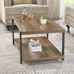 Load image into Gallery viewer, FOLUBAN Industrial Coffee Table with Shelf, Wood and Metal Rustic Cocktail Table for Living Room, Oak